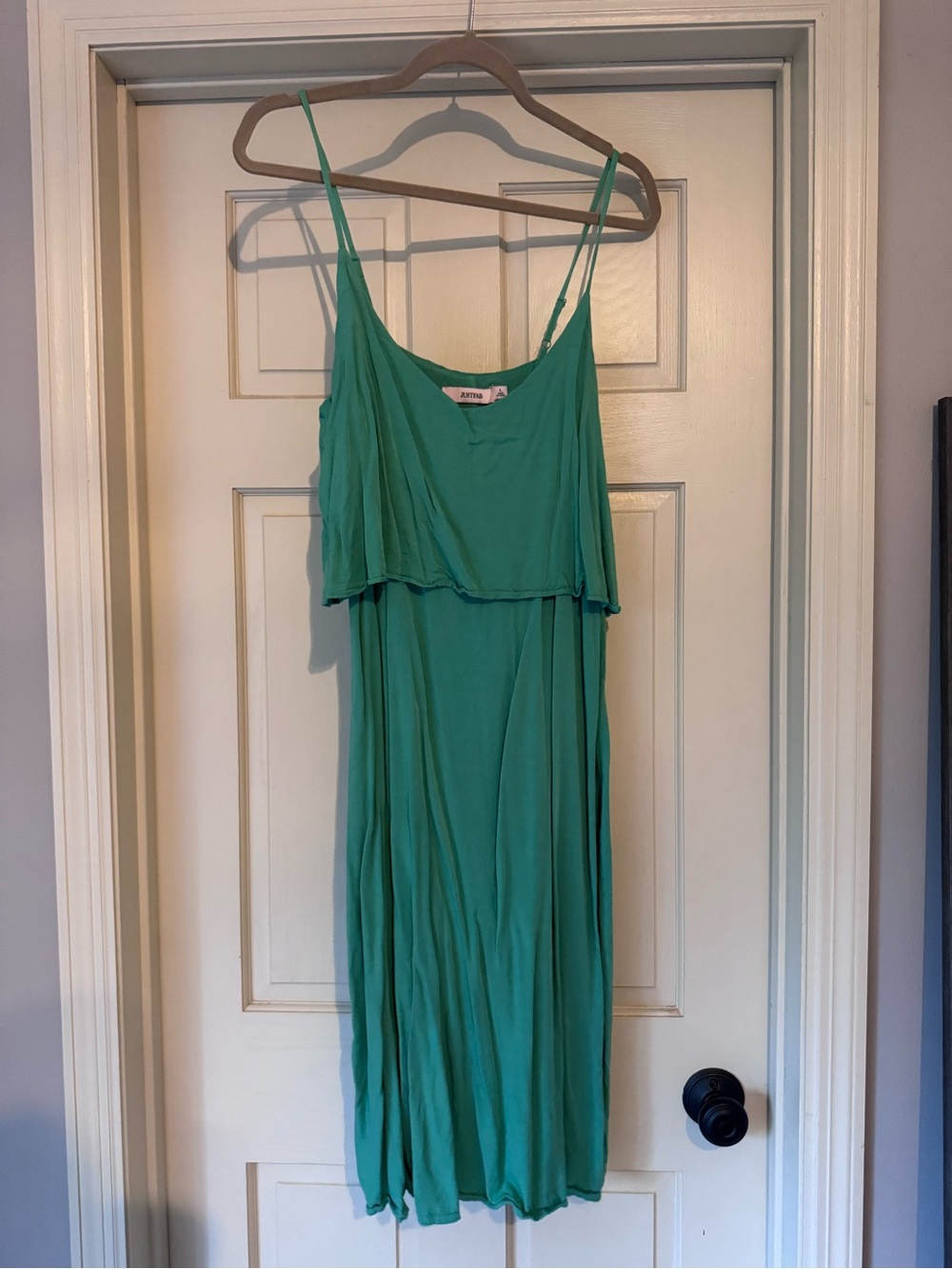 JustFab Emerald Green Spaghetti Strap Layered Midi Dress